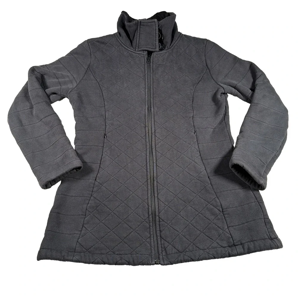 North Face Womens Caroluna Quilted Full Zip Jacket Medium Dark Gray Fleece Lined